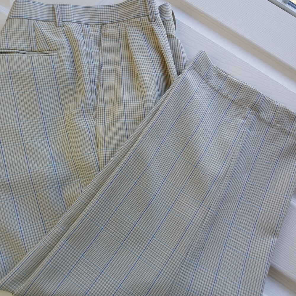 Kailash Plaid Cropped Pleated Trouser 34W dress pants high rise lightweight wool